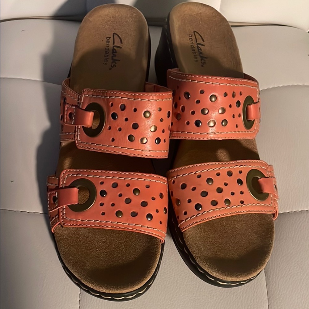 Clarks Orange Mules with Comfort Design